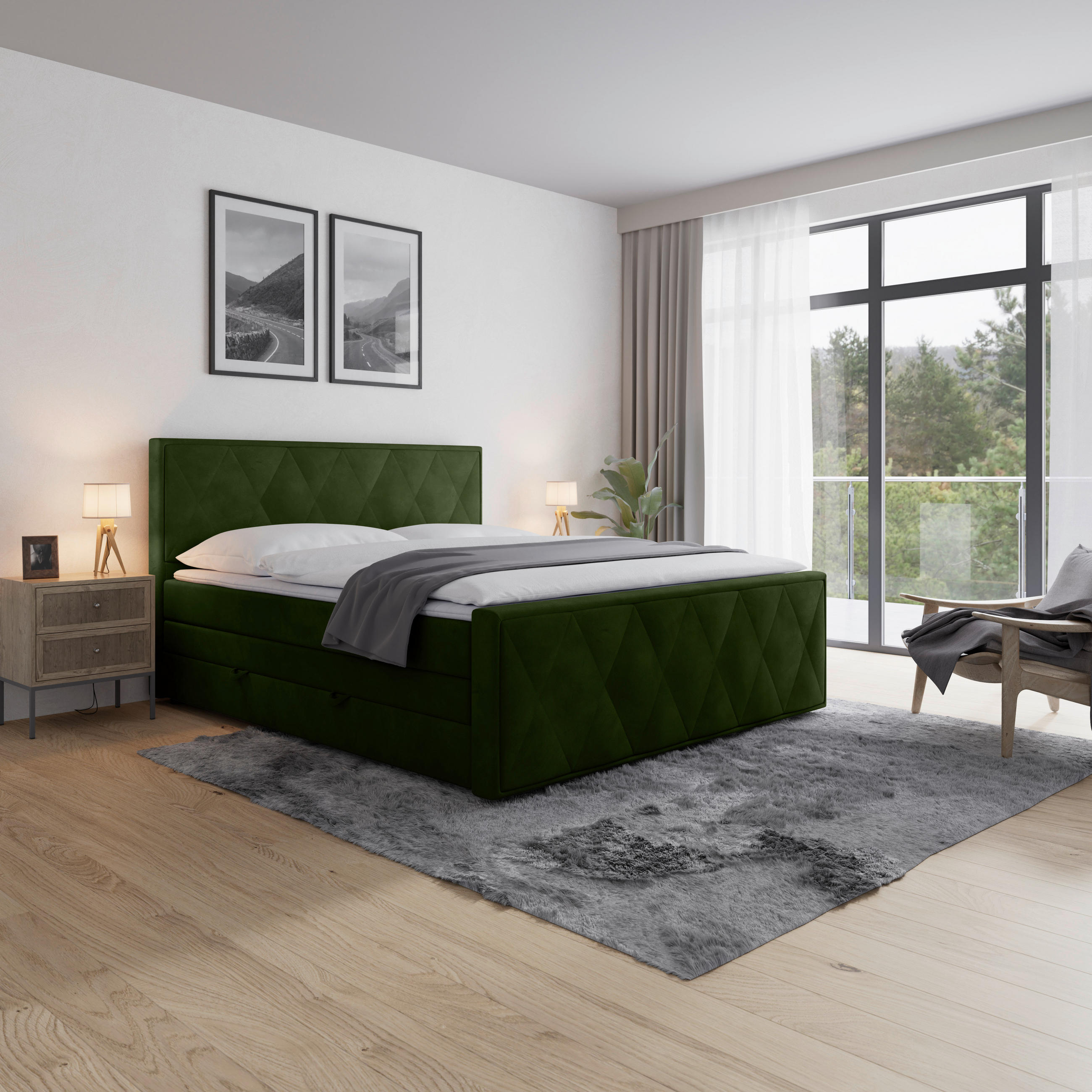 MID.YOU POSTEL BOXSPRING, 180/200 cm, zelená