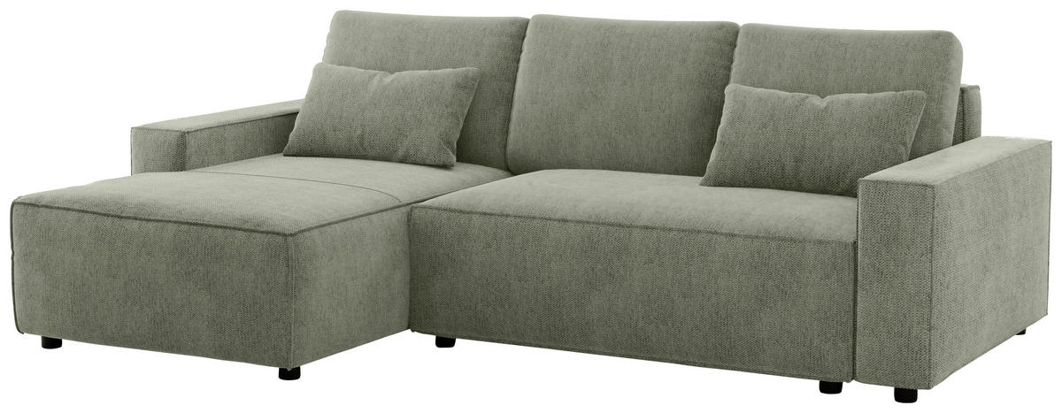 ECKSCHLAFSOFA  mit Rücken echt Chenille Dunkelgrün  - Dunkelgrün/Schwarz, MODERN, Kunststoff/Textil (154/247cm) - Livetastic