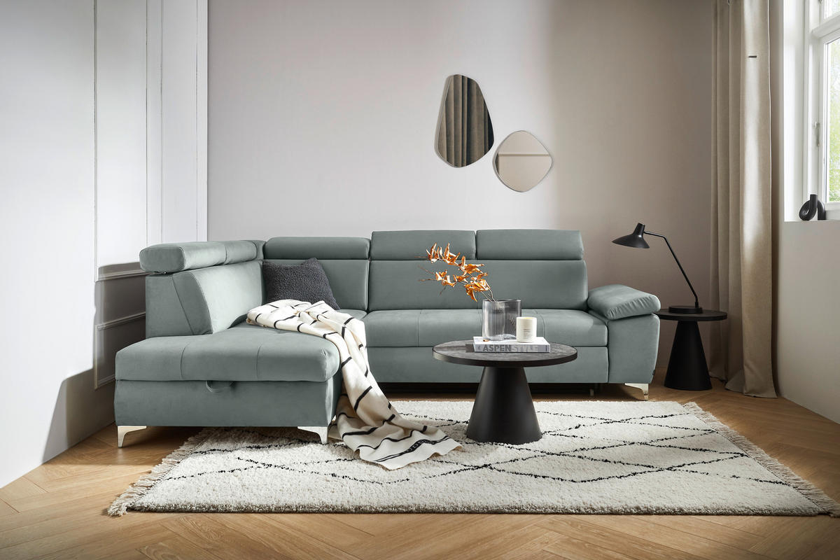 ECKSOFA Mintgrün Mikrofaser  - Chromfarben/Mintgrün, KONVENTIONELL, Textil/Metall (206/271cm) - Carryhome