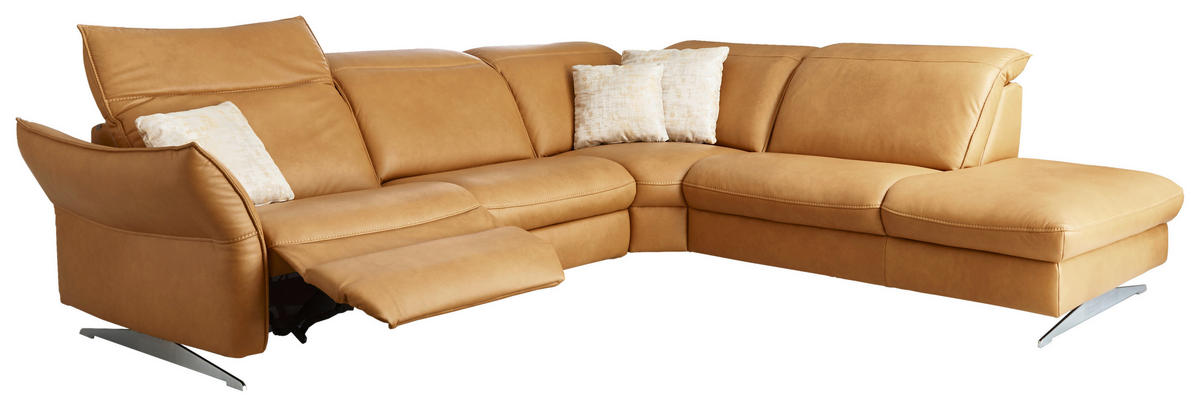 ECKSOFA in Echtleder Orange  - Edelstahlfarben/Orange, Design, Leder/Metall (292/258cm) - Hukla