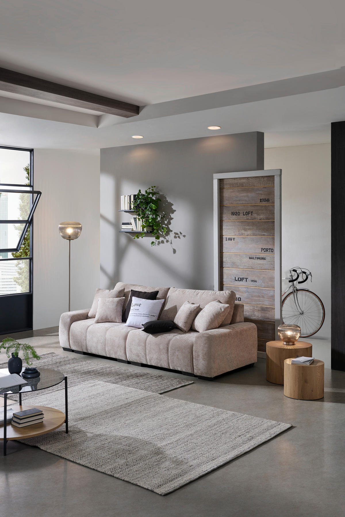 BIGSOFA Chenille Beige  - Dunkelbraun/Beige, KONVENTIONELL, Kunststoff/Textil (250/100/90cm) - Carryhome