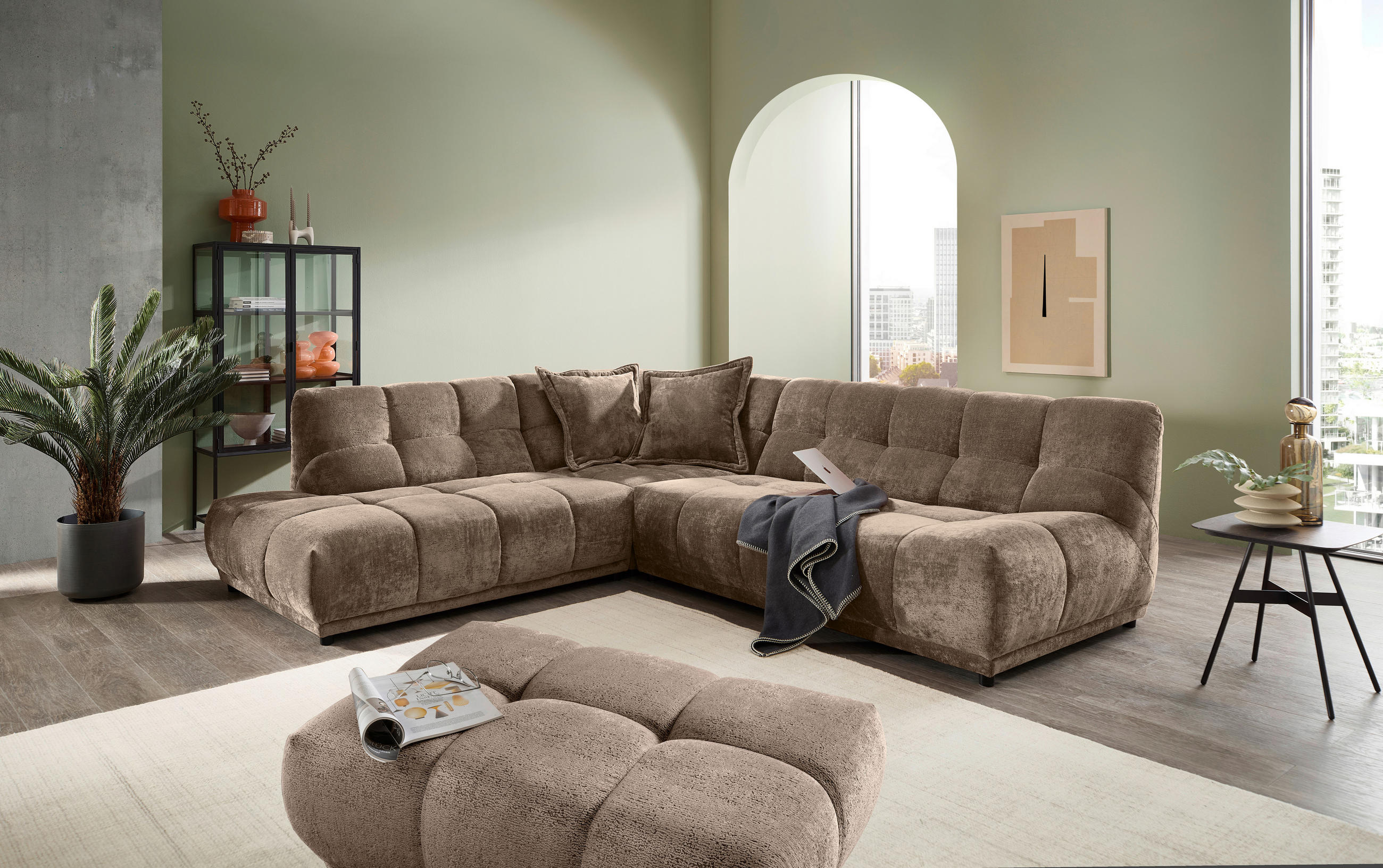 ECKSOFA Chenille Braun  - Schwarz/Braun, Modern, Kunststoff/Textil (250/284cm) - Livetastic