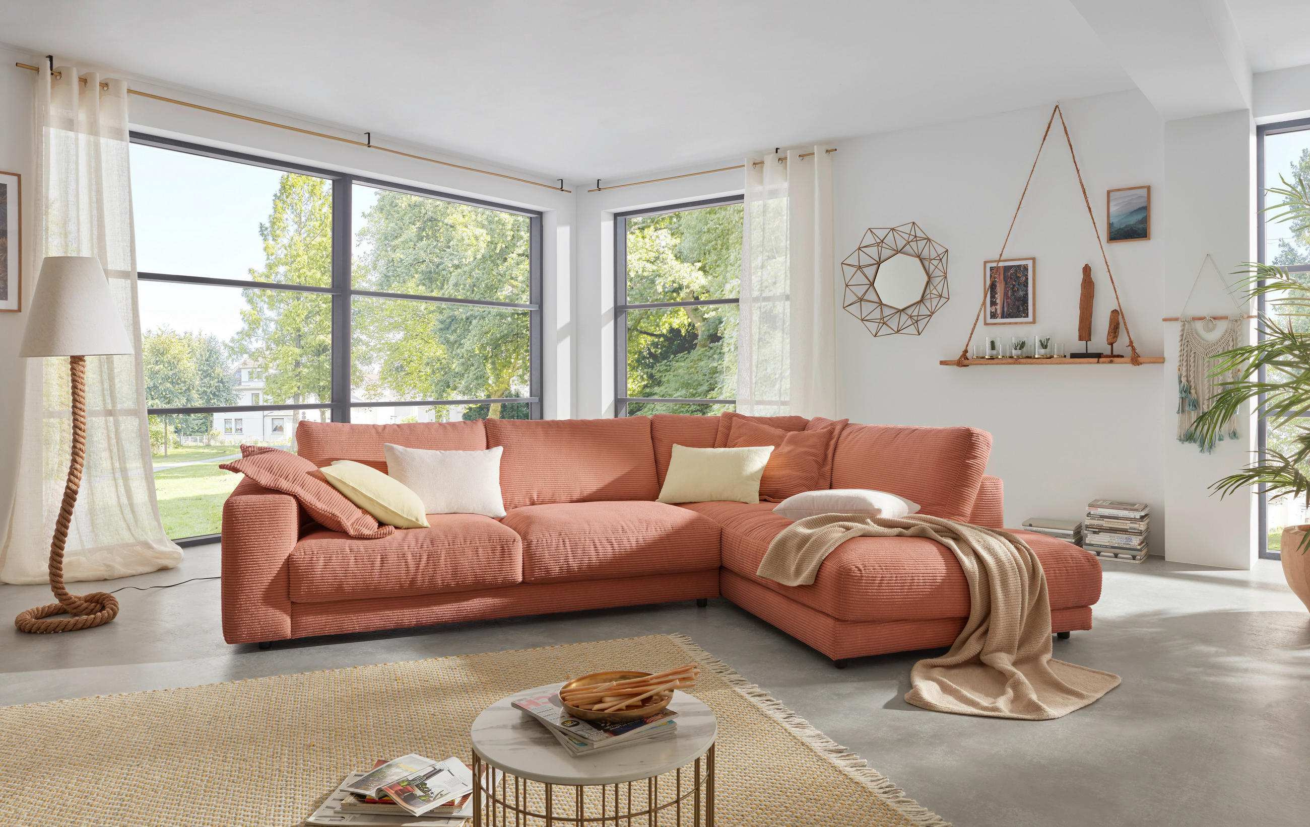 ECKSOFA in Cord Rostfarben  - Rostfarben/Schwarz, Design, Kunststoff/Textil (325/224cm) - Hom`in