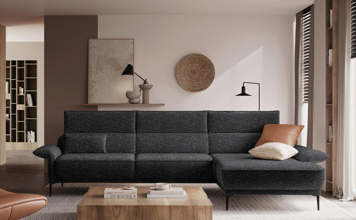 ECKSOFA in Bouclé Anthrazit  330/186 cm  - Anthrazit/Schwarz, Design, Textil/Metall (330/186cm) - Johann Jakob