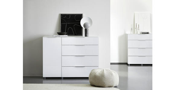 SIDEBOARD  in 135/101/40,5 cm  - Chromfarben/Weiß Hochglanz, Basics, Glas/Holzwerkstoff (135/101/40,5cm) - Voleo