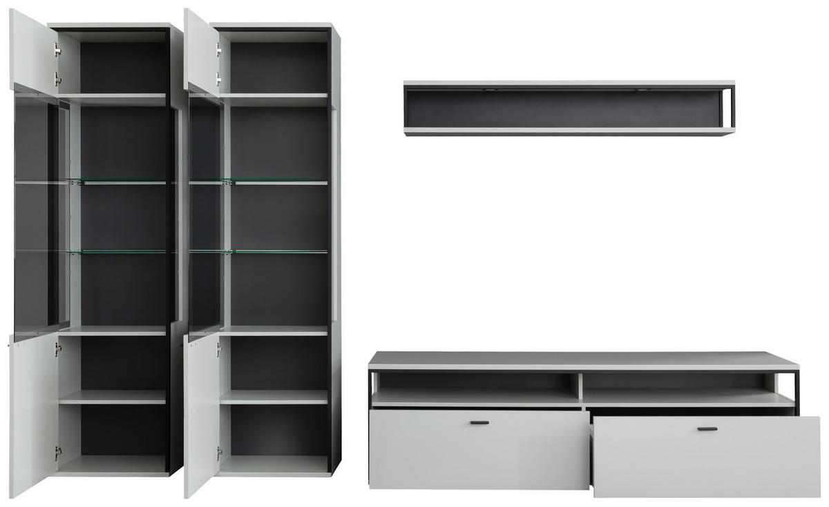 WOHNWAND  in Schwarz, Weiß  312/199/51 cm  - Schwarz/Weiß, Design, Glas/Holzwerkstoff (312/199/51cm) - Stylife