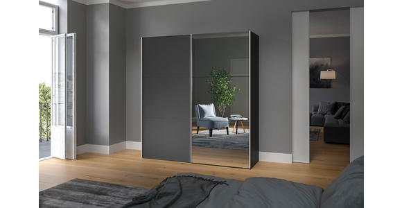 SCHWEBETÜRENSCHRANK in Anthrazit, Schwarz - Edelstahlfarben/Anthrazit, Design, Glas/Holzwerkstoff (203/215/65cm) - Carryhome