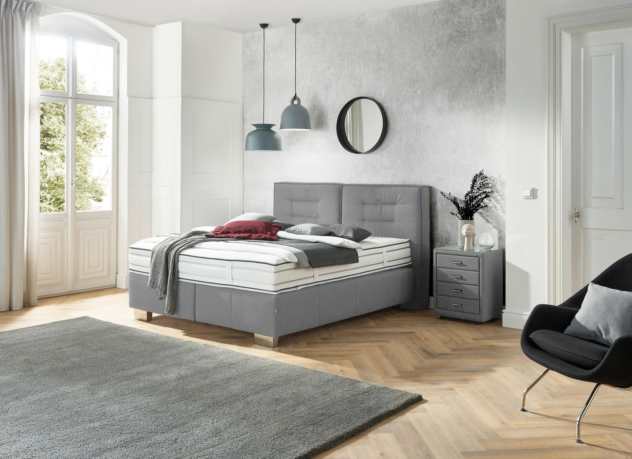 BOXSPRINGBETT 180/200 cm in Hellgrau - Chromfarben/Hellgrau, KONVENTIONELL, Textil (180/200cm) - Dieter Knoll