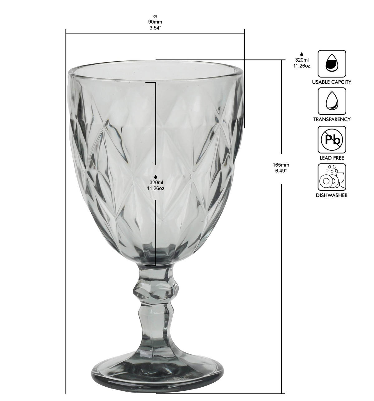 WEINGLAS 320 ml  - Grau, Basics, Glas (9/16,5cm) - Novel