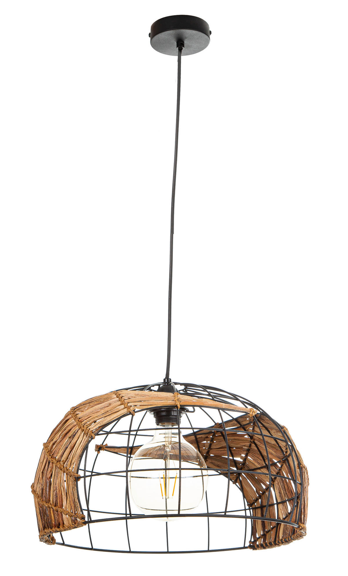 HÄNGELEUCHTE 40/150 cm  - Schwarz/Naturfarben, Natur, Naturmaterialien/Metall (40/150cm) - Globo