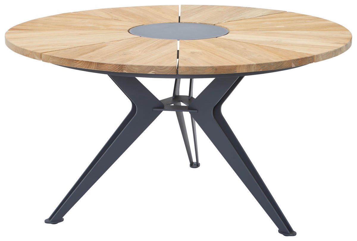 GARTENTISCH 140/140/76 cm Holz, Metall Anthrazit, Teakfarben rund  - Anthrazit/Teakfarben, Design, Holz/Metall (140/140/76cm)