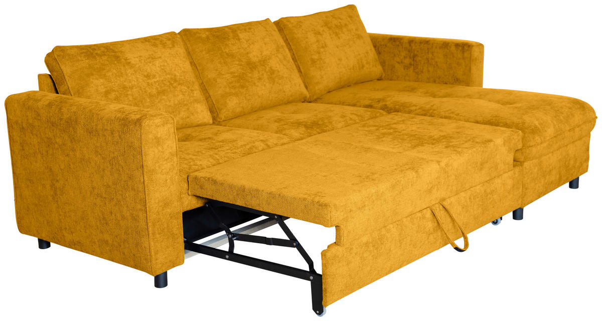 ECKSOFA in Flachgewebe Senfgelb  - Senfgelb/Schwarz, KONVENTIONELL, Textil/Metall (252/162cm) - Carryhome