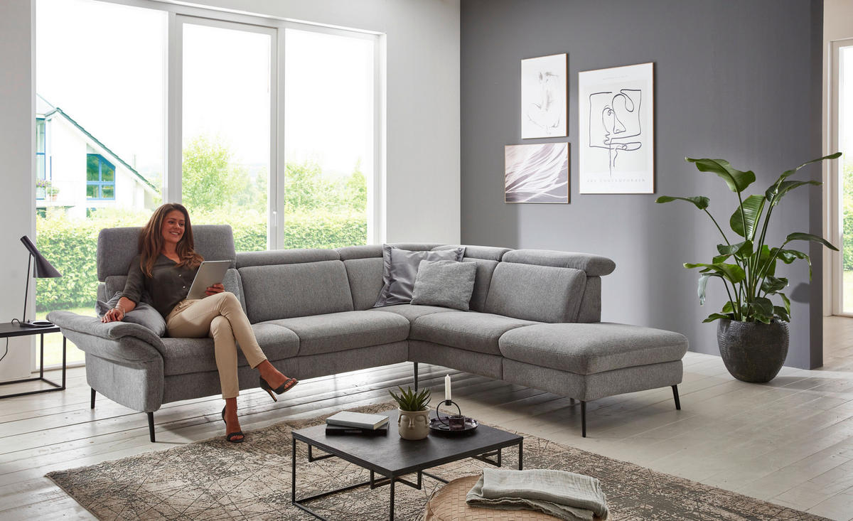 ECKSOFA in Struktur Grau  - Schwarz/Grau, Modern, Textil/Metall (275/235cm) - Cantus