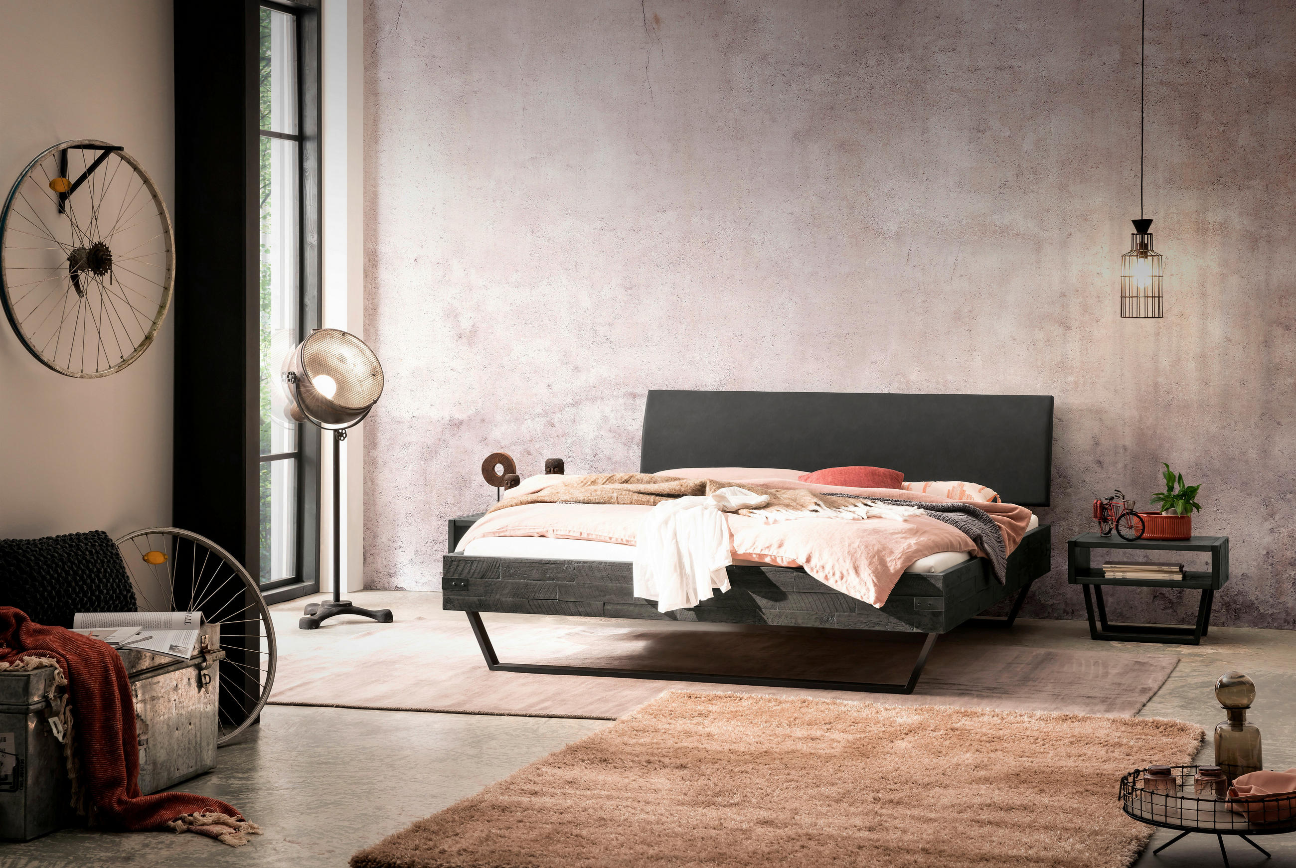 BETT 160/200 cm  in Anthrazit, Grau, Akaziefarben  - Anthrazit/Grau, Design, Holz/Metall (160/200cm) - Hasena