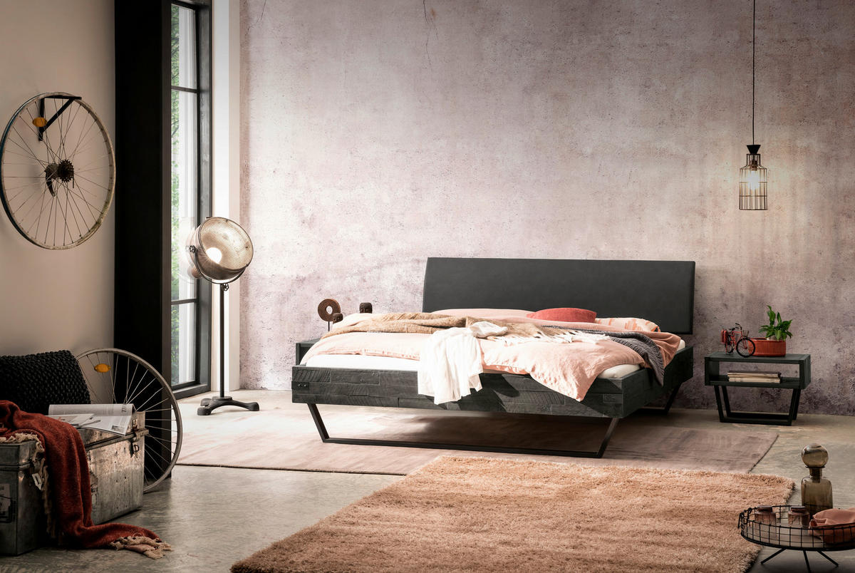 BETT 160/200 cm  in Anthrazit, Grau, Akaziefarben  - Anthrazit/Grau, Design, Holz/Metall (160/200cm) - Hasena