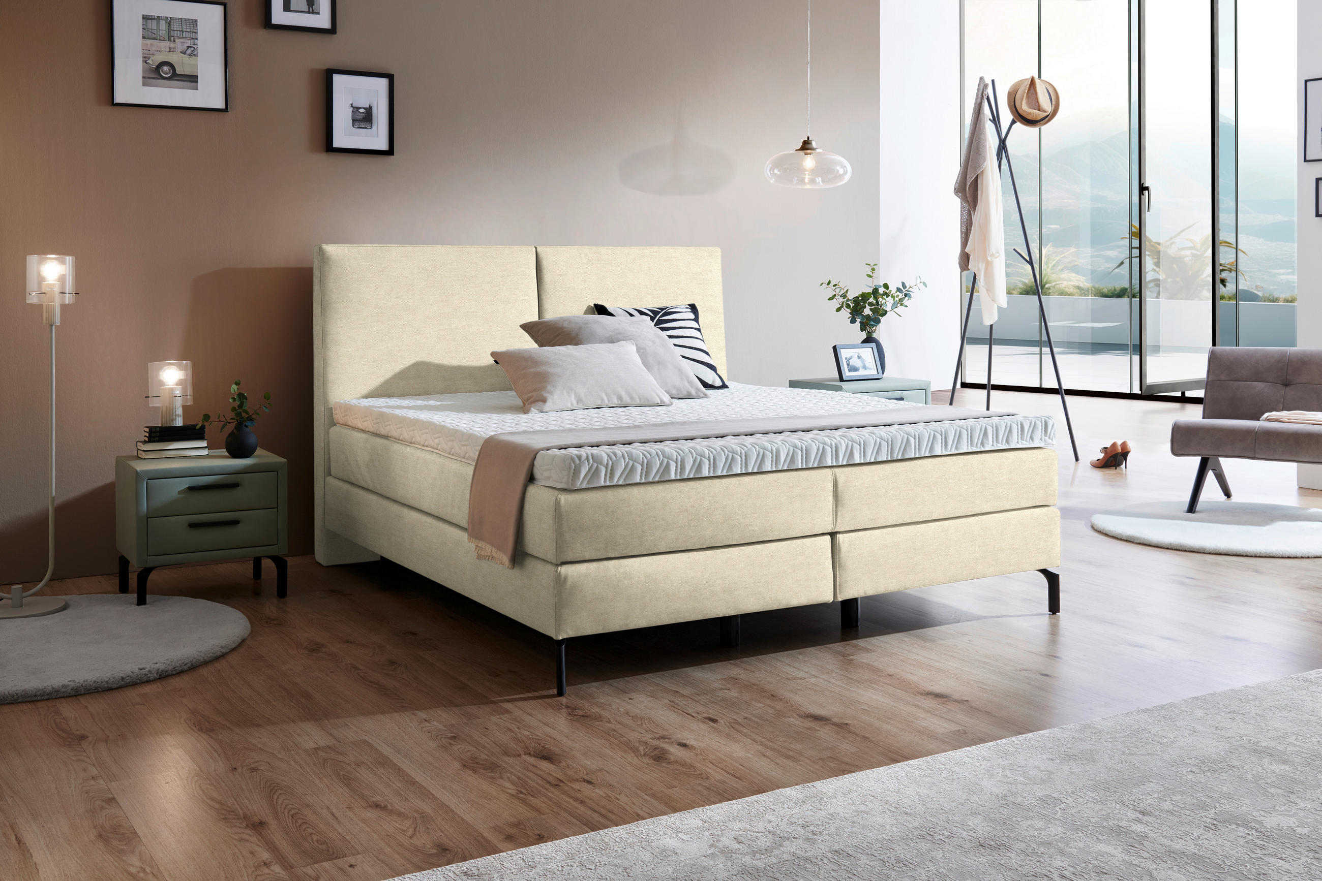 BOXSPRINGBETT 160/200 cm  in Beige  - Beige/Schwarz, KONVENTIONELL, Textil/Metall (160/200cm) - Dieter Knoll