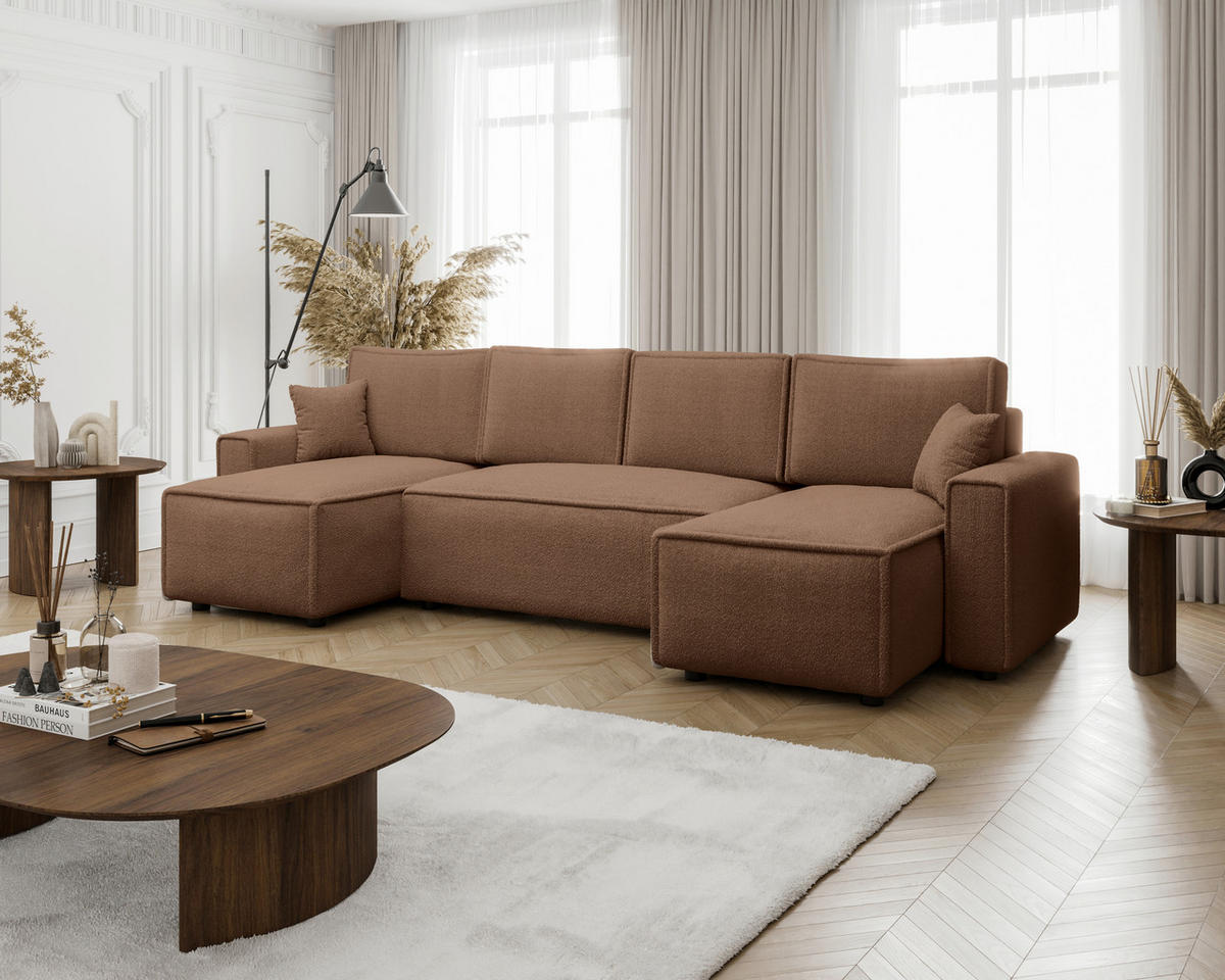 WOHNLANDSCHAFT Rostfarben Bouclé  - Rostfarben/Schwarz, MODERN, Kunststoff/Textil (140/305/140cm) - Carryhome
