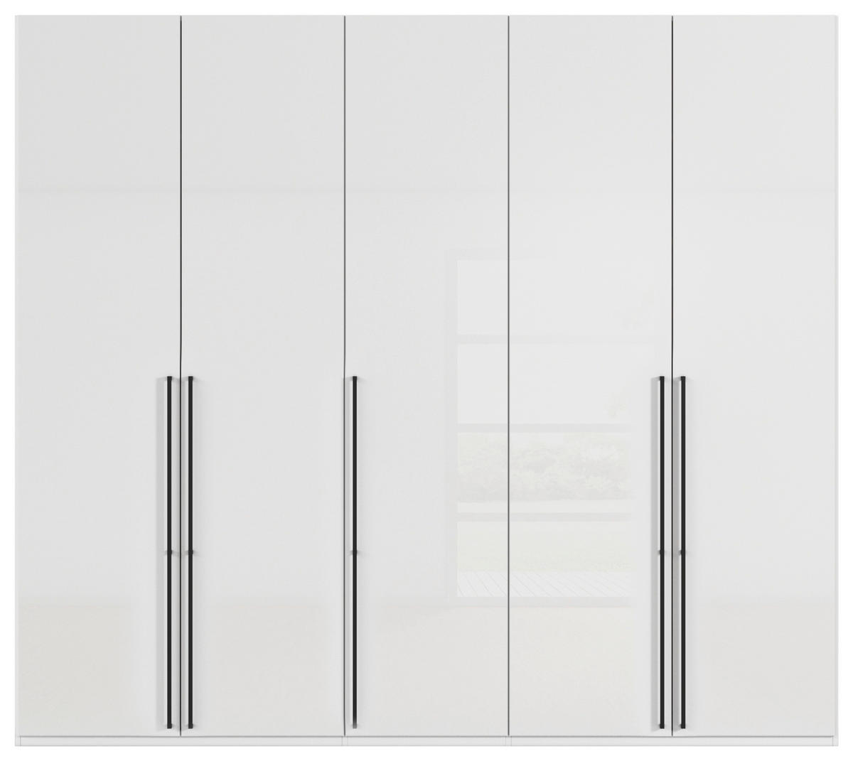 DREHTÜRENSCHRANK 251/235/61 cm,  in Weiß, Weiß Hochglanz, 5-türig  - Weiß Hochglanz/Schwarz, Basics, Holzwerkstoff/Metall (251/235/61cm) - Novel