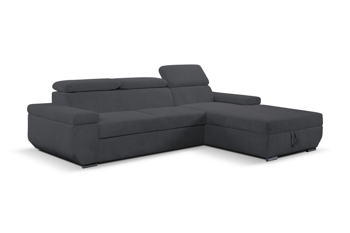 ECKSOFA LARS Anthrazit Cord  - Chromfarben/Anthrazit, Design, Kunststoff/Textil (268/189cm) - Livetastic