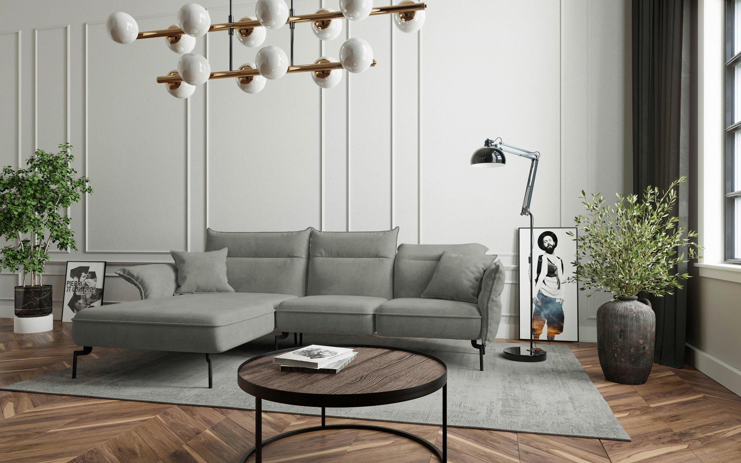 ROHOVÁ SEDAČKA, textil, šedá - šedá/barvy nerez oceli, Design, kov/textil (185/265cm) - Livetastic