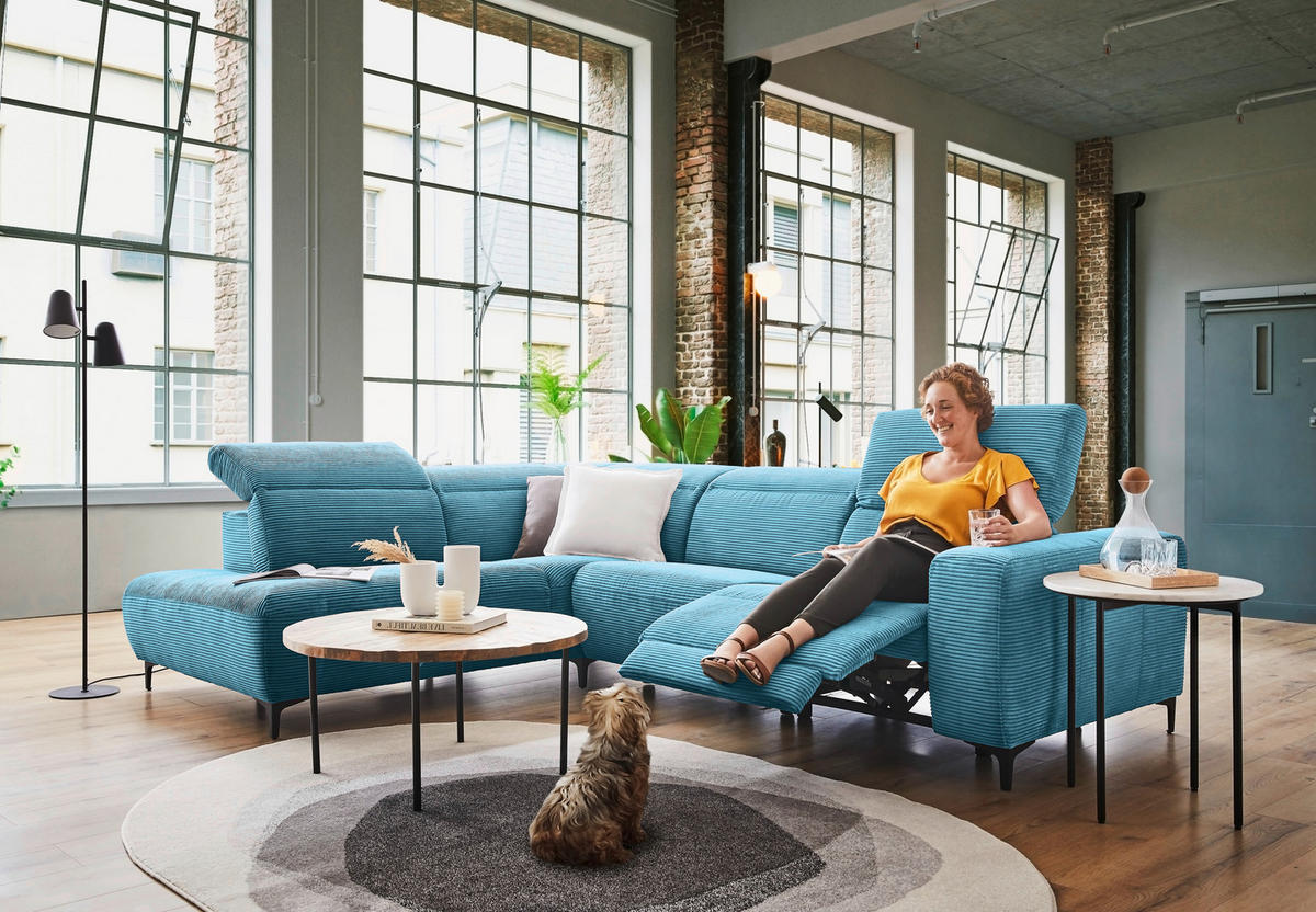 ECKSOFA in Cord Petrol  - Petrol/Schwarz, Design, Textil (223/290cm) - Pure Home Lifestyle