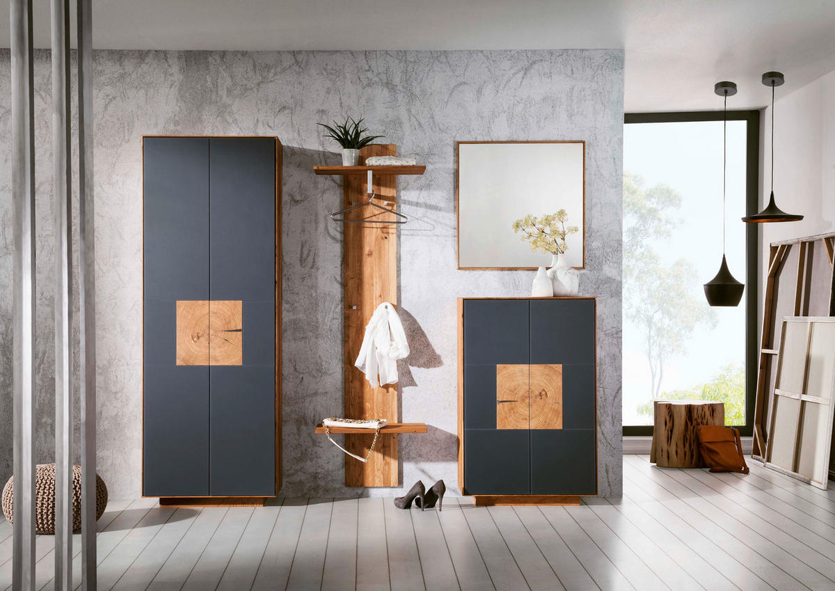 SCHUHSCHRANK Asteiche massiv Anthrazit, Eichefarben  - Eichefarben/Anthrazit, MODERN, Glas/Holz (72/198/37cm) - Linea Natura