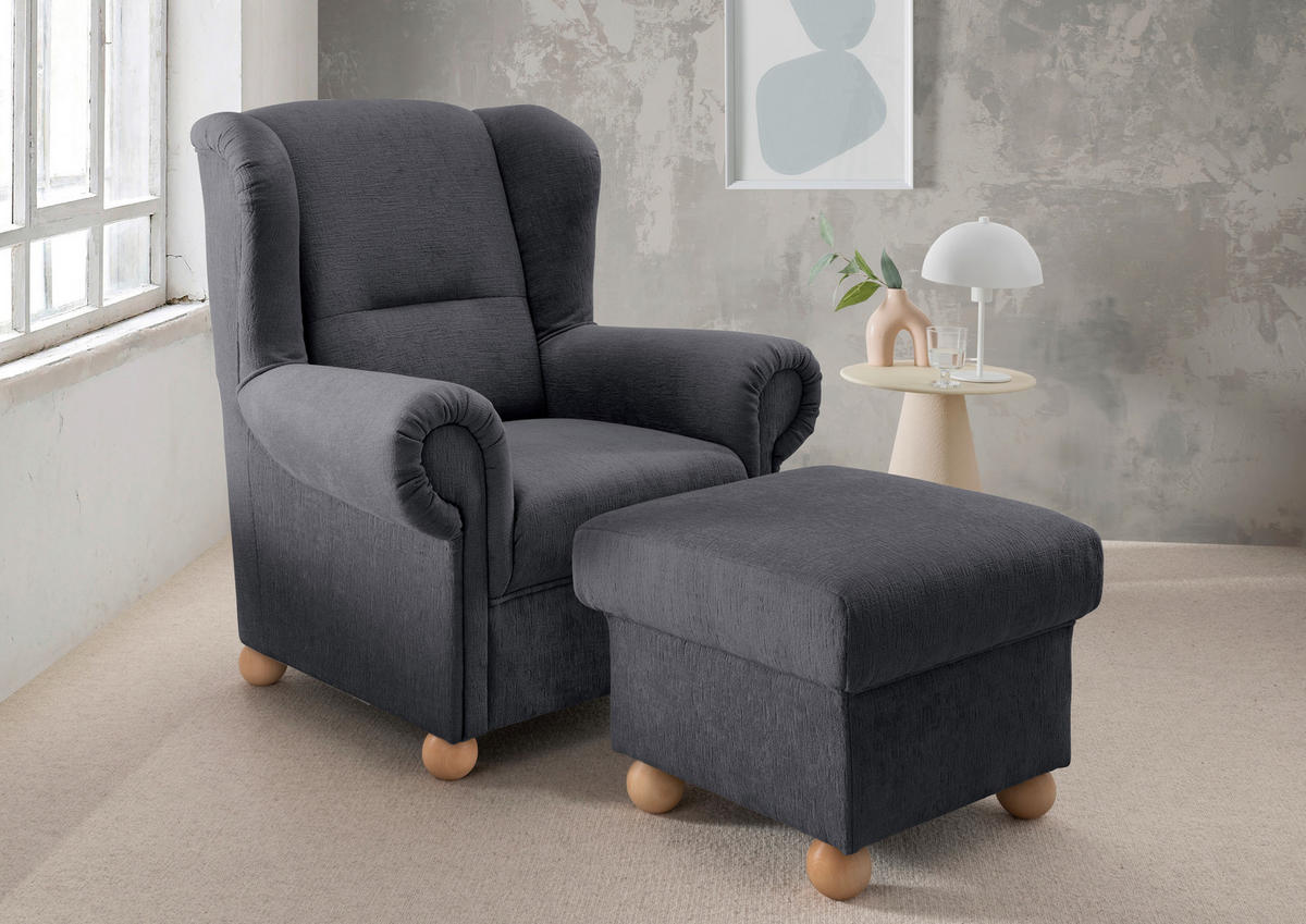 OHRENSESSEL in Mikrofaser Anthrazit  - Wildeiche/Anthrazit, Konventionell, Holz/Textil (92/102/89cm) - Livetastic