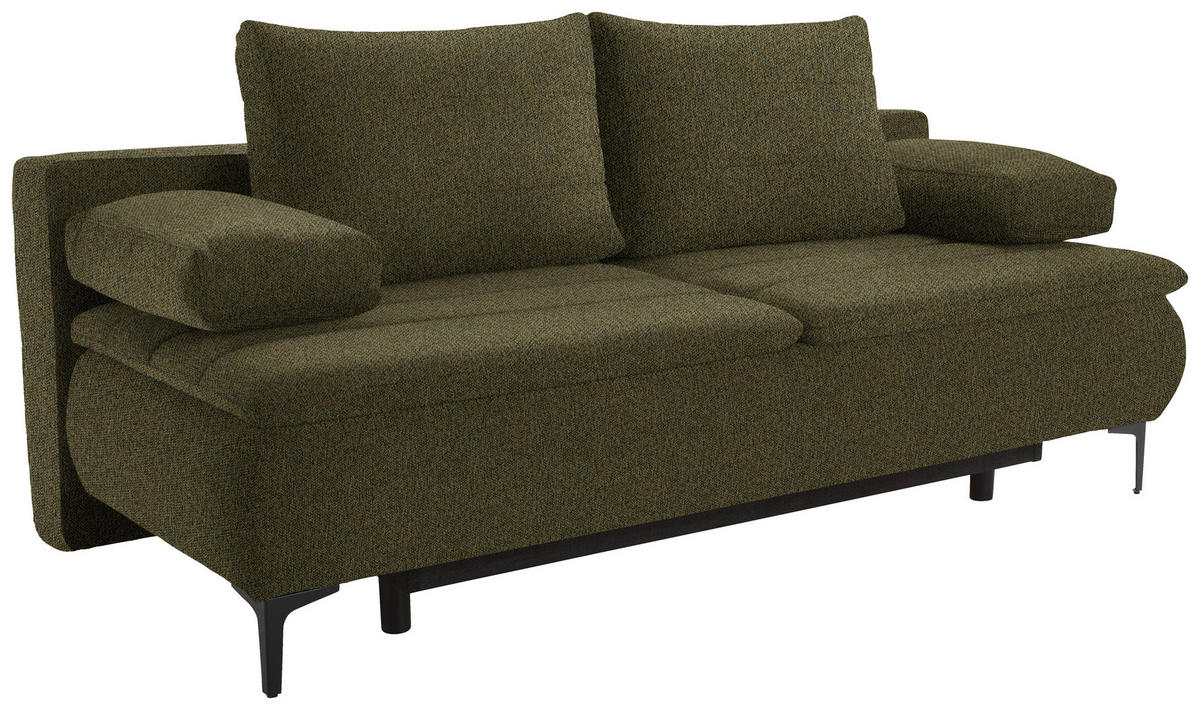 BOXSPRINGSOFA in Webstoff Olivgrün  - Schwarz/Olivgrün, Konventionell, Textil/Metall (204/93/100cm) - Livetastic