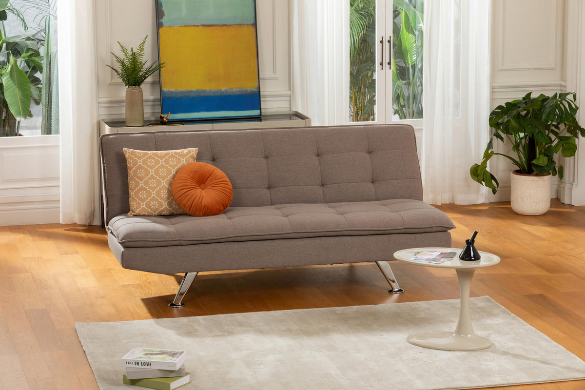 BÄDDSOFFA i linneimitation brun  - brun/silver, Basics, metall/textil (194/87/102cm) - MID.YOU