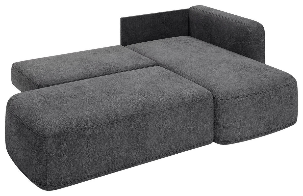 ECKSOFA Dunkelgrau Chenille Rückenkissen, Bettkasten, Schlaffunktion, Rücken echt, Liegefläche im Originalstoff  - Dunkelgrau/Schwarz, KONVENTIONELL, Kunststoff/Textil (244/160cm) - Milino