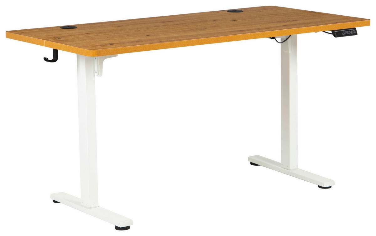 SCHREIBTISCH 140/70/72/118 cm Weiss, Eichefarben höhenverstellbar elektrisch höhenverstellbar  - Weiss/Eichefarben, Modern, Holzwerkstoff/Metall (140/70/72/118cm) - Livetastic