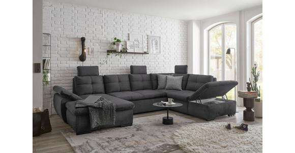 WOHNLANDSCHAFT in Mikrovelours Grau  - Schwarz/Grau, KONVENTIONELL, Kunststoff/Textil (127/334/217cm) - Carryhome