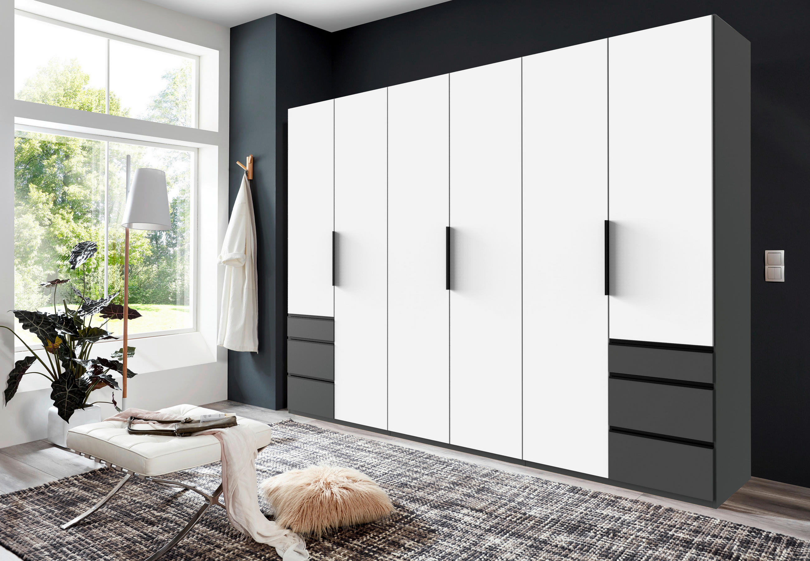 DREHTÜRENSCHRANK in Graphitfarben, Weiss  - Weiss/Schwarz, Konventionell, Holzwerkstoff/Metall (300/216/58cm) - Hom`in