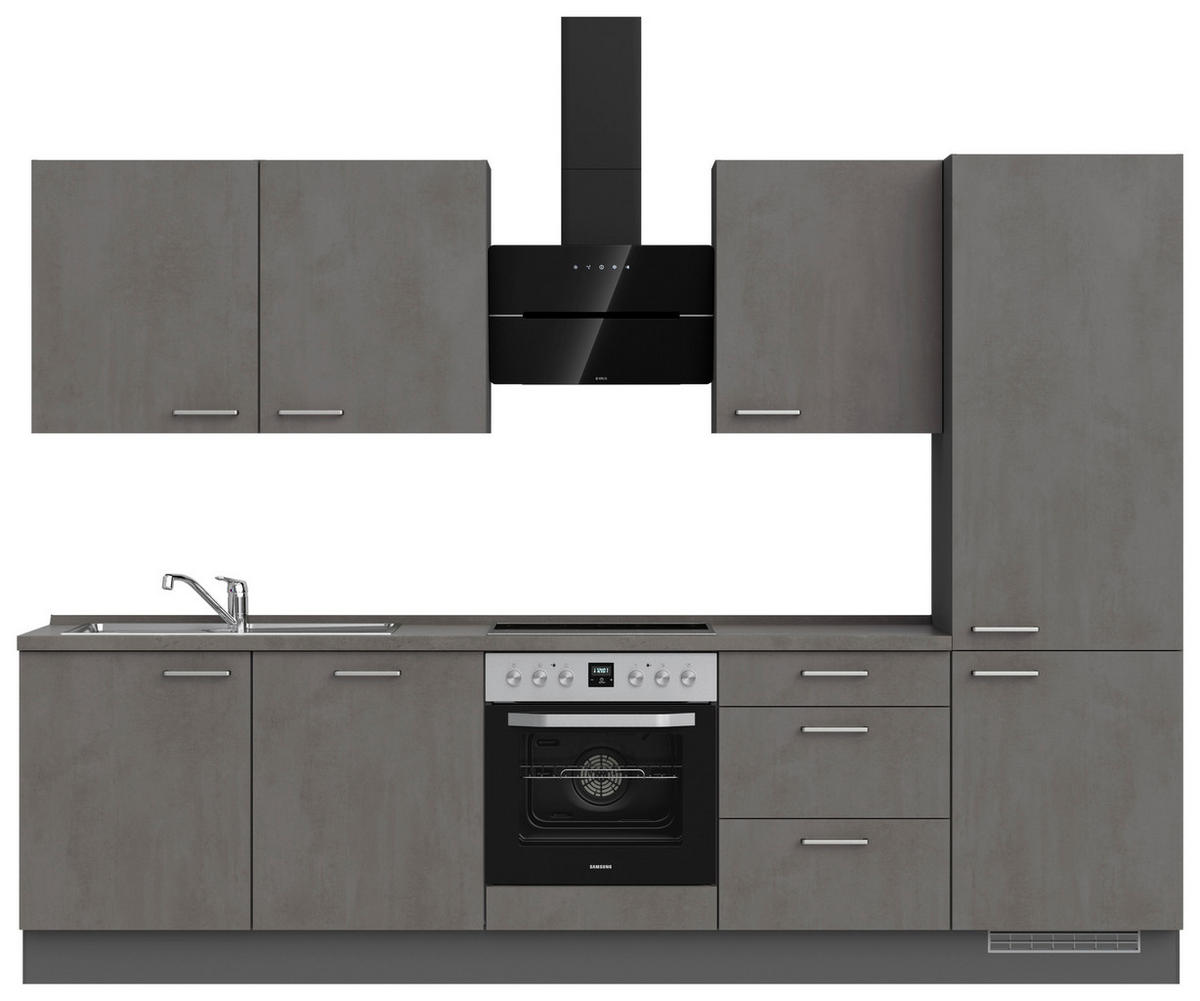 KÜCHENBLOCK 300 cm   in Schieferfarben  - Schieferfarben/Edelstahlfarben, MODERN, Holzwerkstoff/Metall (300cm) - Nobilia