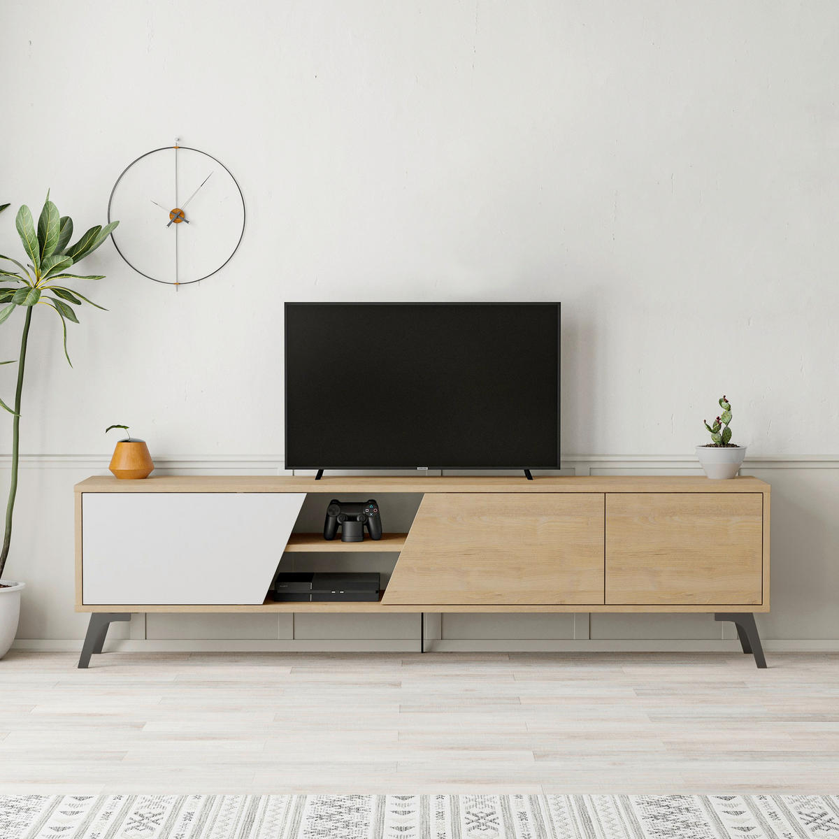 TV-ELEMENT Holzwerkstoff Weiß, Eichefarben  - Eichefarben/Weiß, MODERN, Holzwerkstoff (180/48/35.6cm) - MID.YOU