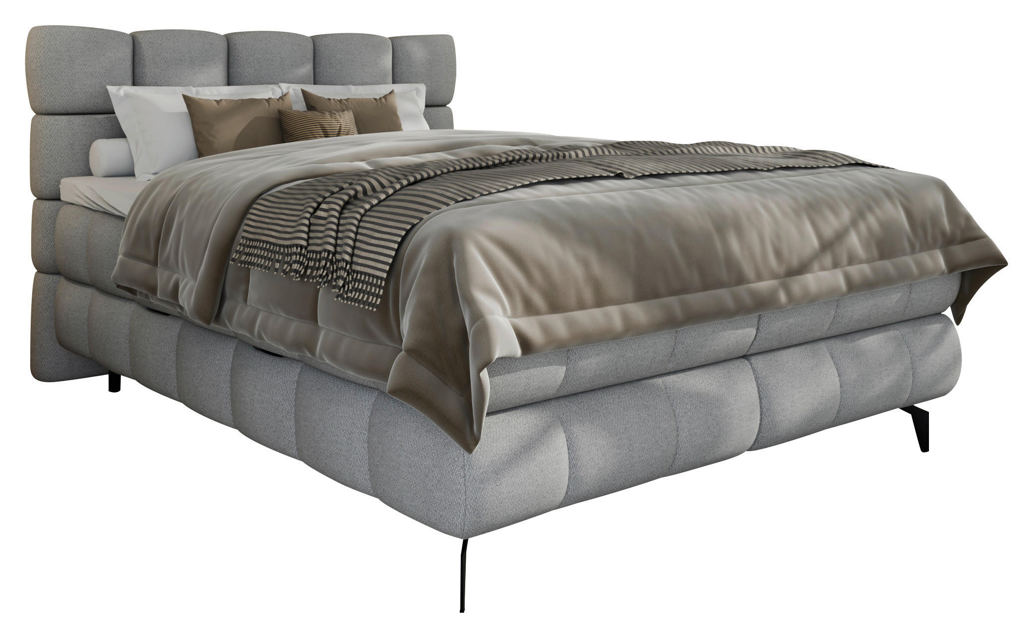 BOXBETT 140/200 cm,  in Grau, Bettkasten, Topper, H3 + H3 = fest  - Schwarz/Grau, Trend, Textil/Metall (140/200cm) - Esposa