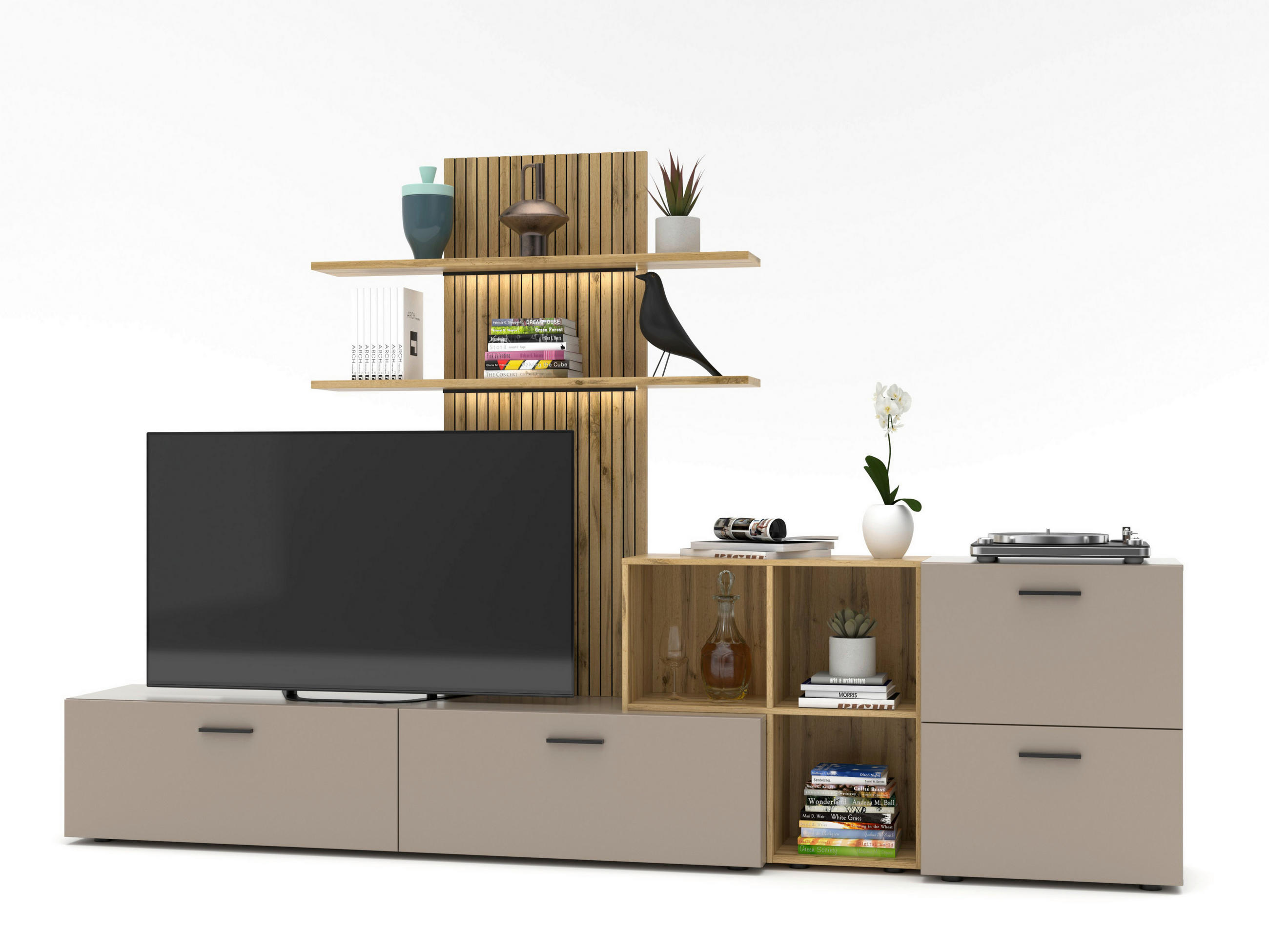 REGAL ZA DNEVNI BORAVAK boja hrasta   - boja hrasta, Moderno, pločasti materijal/plastika (296/190/40cm)