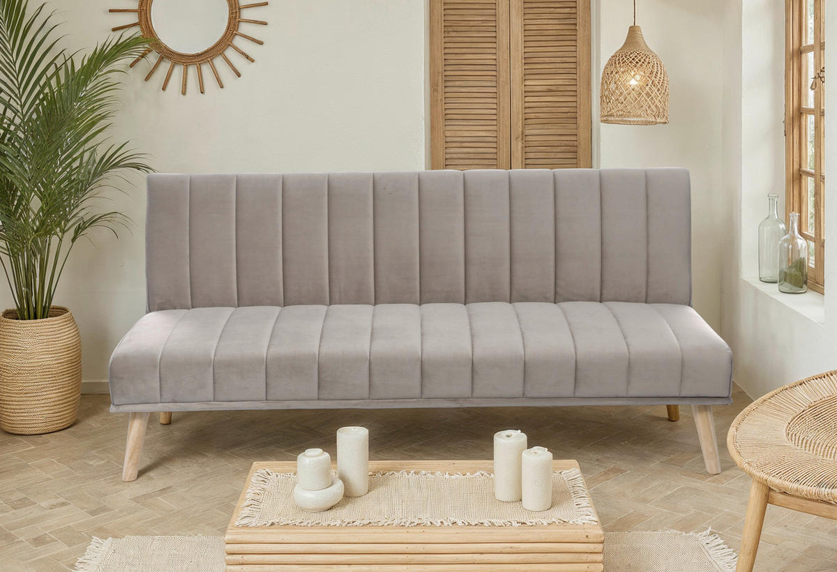 SCHLAFSOFA Samt Grau  - Naturfarben/Grau, Design, Holz/Textil (180/81/86cm) - P & B