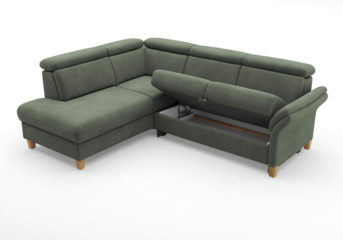 ECKSOFA GLENDALE E Dunkelgrün Flachgewebe  - Dunkelgrün/Eichefarben, KONVENTIONELL, Holz/Textil (193/247cm) - Sit & More
