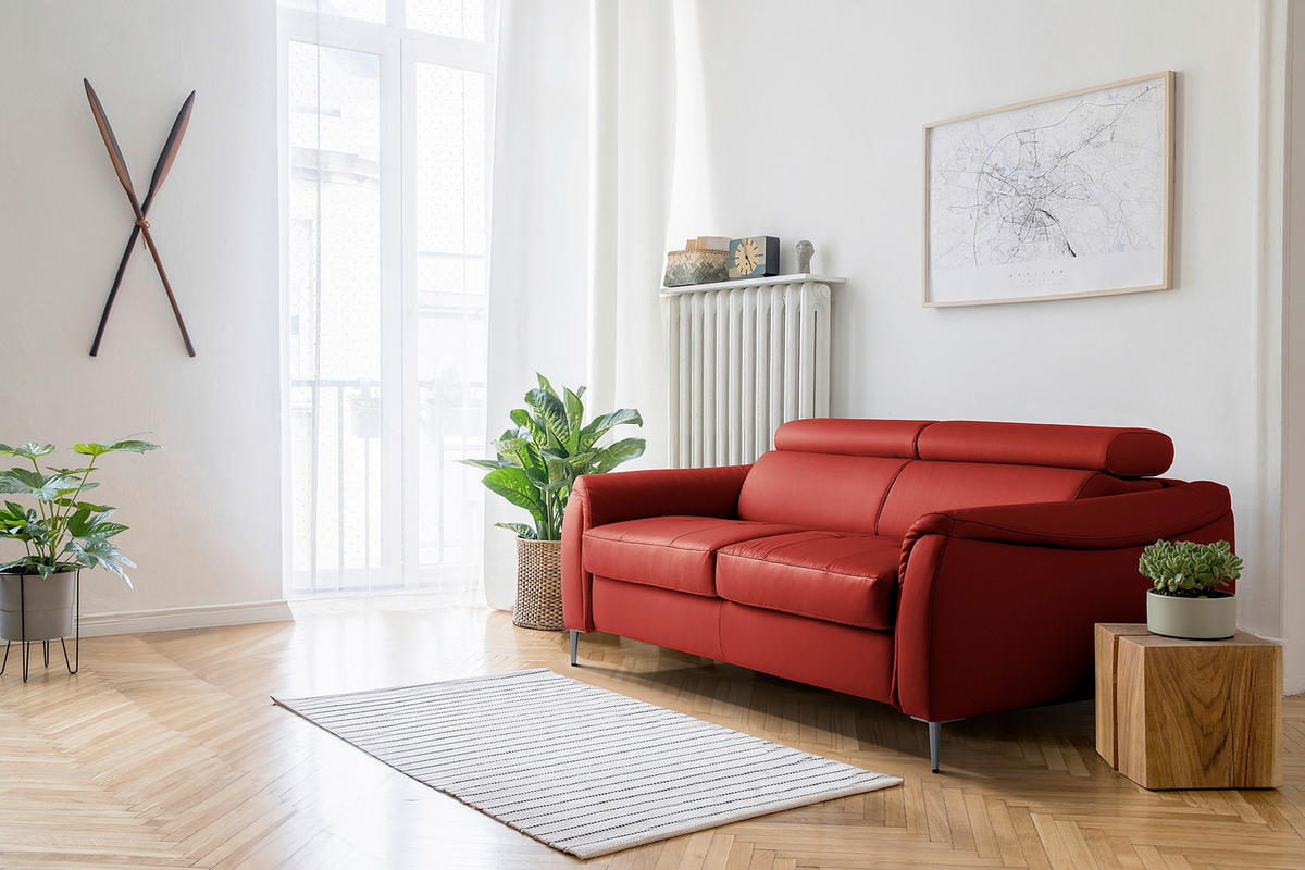 SCHLAFSOFA PAFOS Rot Echtleder Lederlook  - Rot/Schwarz, Design, Leder/Textil (203/77-98/103cm) - MID.YOU