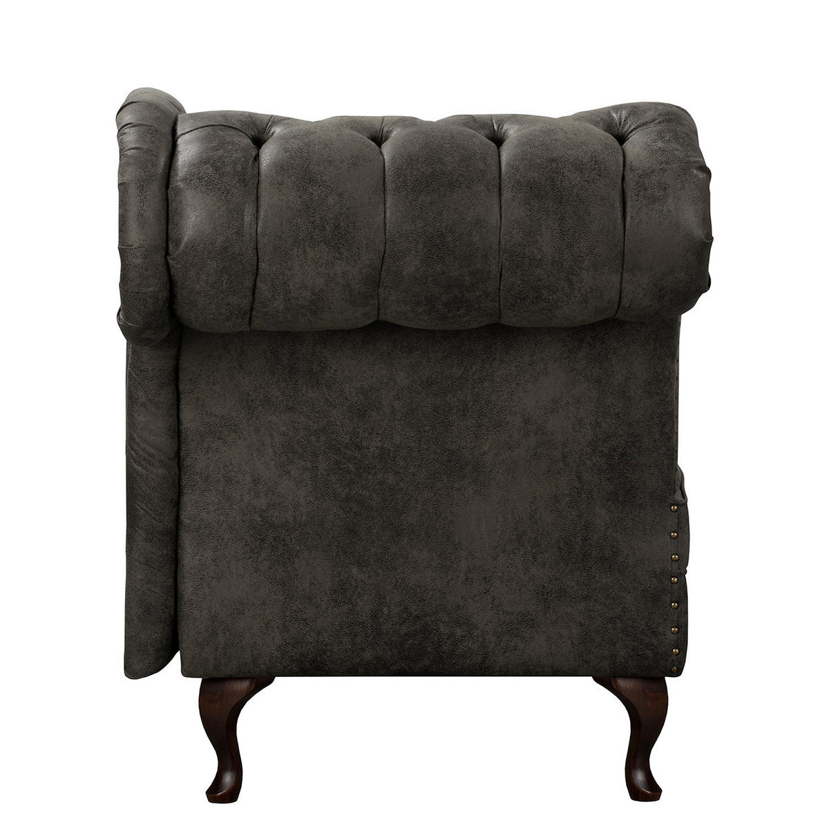 RÉCAMIERE Lederlook Anthrazit  - Anthrazit/Braun, Design, Holz/Textil (185/93/75cm) - Livetastic