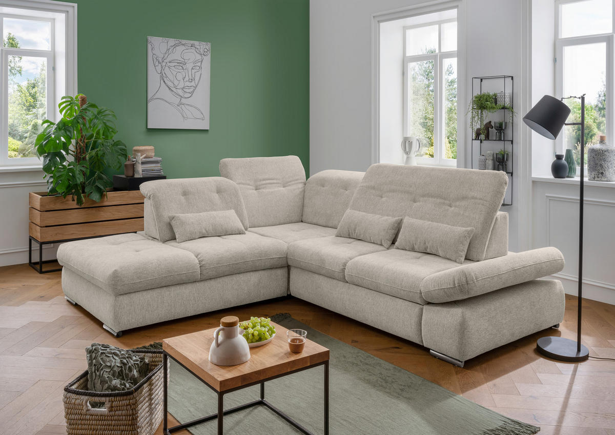 ECKSOFA in Chenille Beige  - Chromfarben/Beige, Design, Textil/Metall (254/280cm) - Livetastic