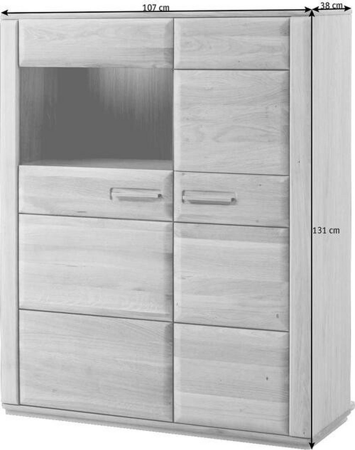 HIGHBOARD  in 107/131/38 cm  - Edelstahlfarben/Eichefarben, KONVENTIONELL, Glas/Holz (107/131/38cm) - Novel