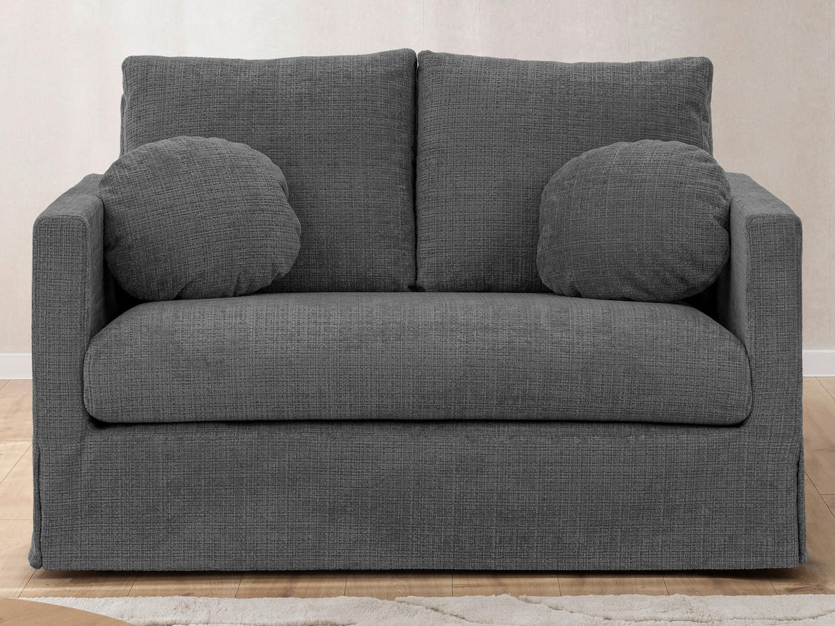 2-SITZER-SOFA PAPHOS in Chenille Dunkelgrau  - Dunkelgrau/Schwarz, Design, Kunststoff/Textil (140/89/95cm) - P & B