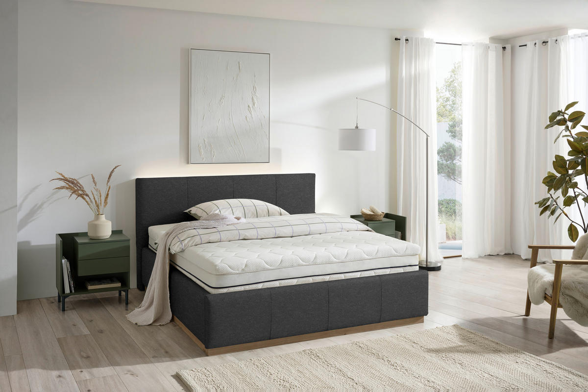 POLSTERBETT Beleuchtung, Lattenrost, Bettkasten Anthrazit 200/200 cm  - Birkefarben/Anthrazit, Design, Holz/Holzwerkstoff (200/200cm) - Lomoco