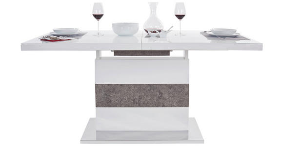 Ausziehbarer Esstisch Ralf II 160cm Betonoptik - Edelstahlfarben/Weiß, MODERN, Glas/Holzwerkstoff (160-200/76/90cm) - Luca Bessoni