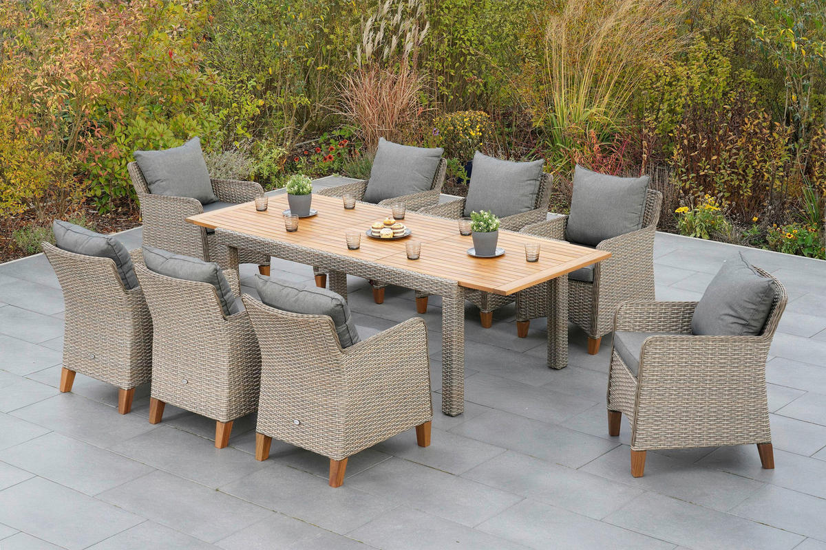 GARTENTISCHGRUPPE Akazie Hartholz Stahl  - Beige/Beigebraun, KONVENTIONELL, Holz/Kunststoff - Gardenson