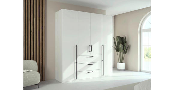 DREHTÜRENSCHRANK 201/235/61 cm,  in Weiß, 4-türig  - Schwarz/Weiß, Basics, Holzwerkstoff/Metall (201/235/61cm) - Novel