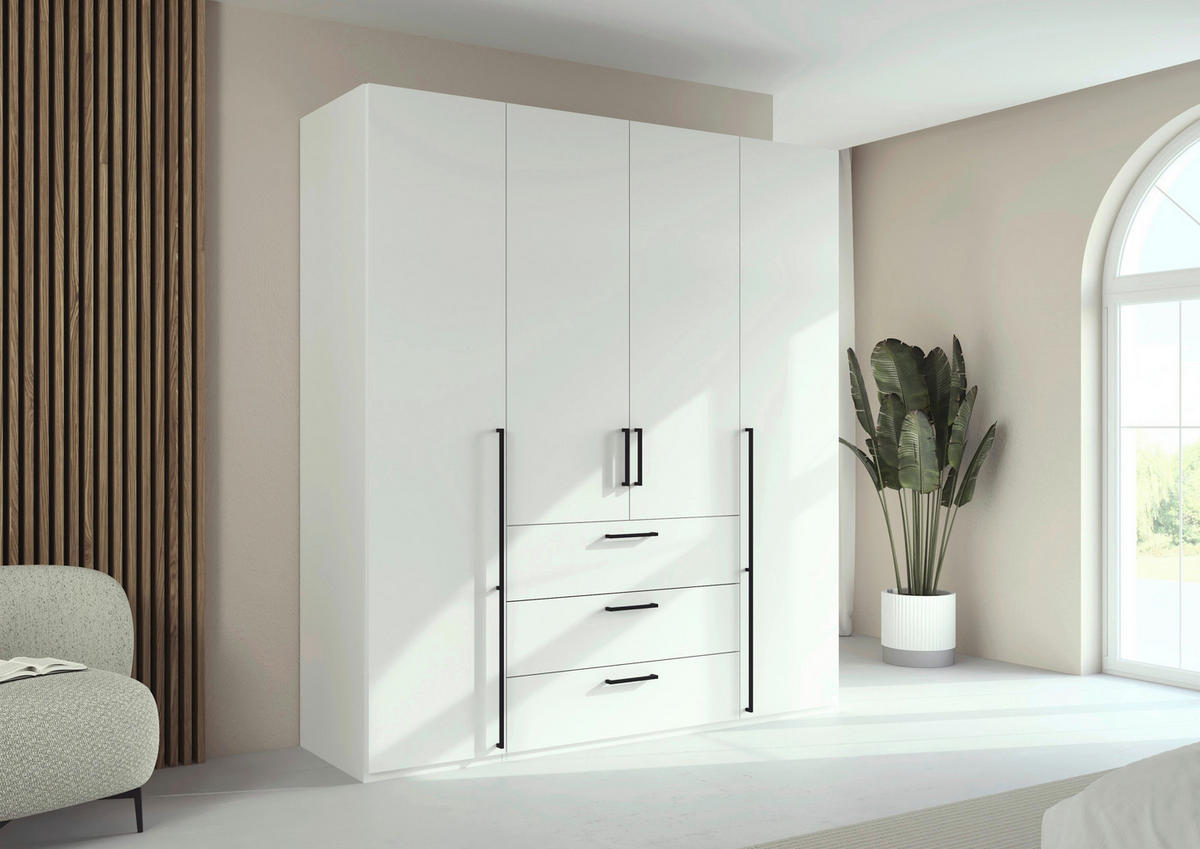DREHTÜRENSCHRANK 201/235/61 cm,  in Weiß, 4-türig  - Schwarz/Weiß, Basics, Holzwerkstoff/Metall (201/235/61cm) - Novel