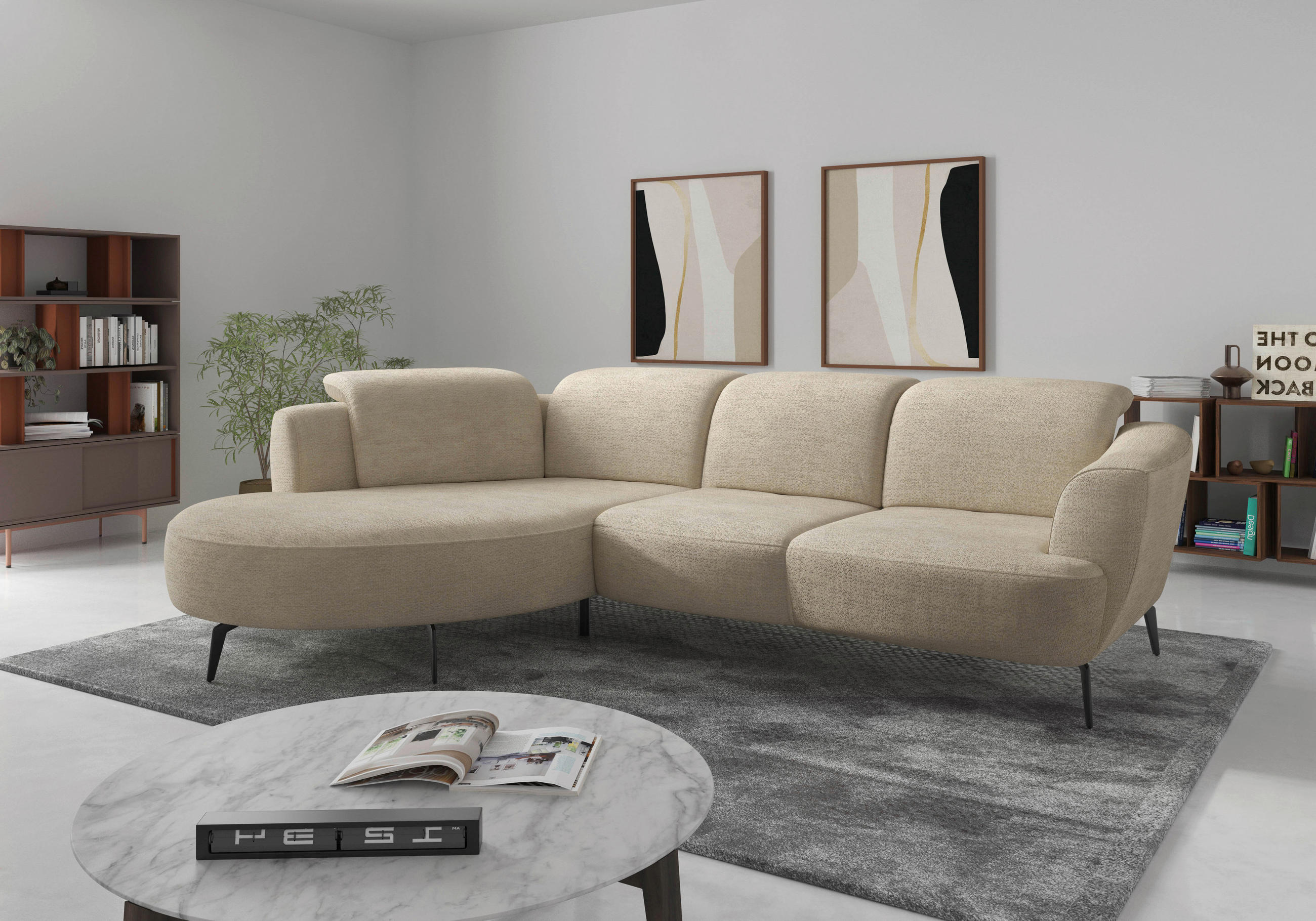ECKSOFA in Chenille Sandfarben  - Sandfarben/Schwarz, Konventionell, Textil/Metall (199/309cm) - Sit & More